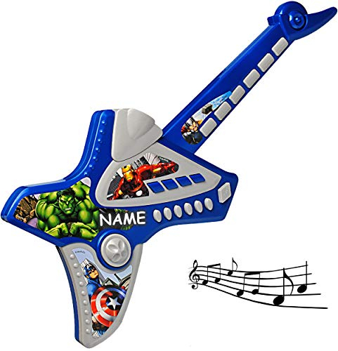 alles-meine.de GmbH elektrische E-Gitarre - Avengers - inkl. Name - akustische Kindergitarre - mit Tasten - ohne Saiten - spielt Töne & Lieder ! - Verzerrer ! - für Kinder - aus ..