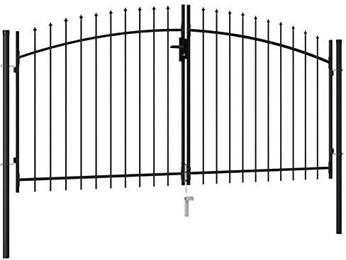 Homgoday Fence Gate, Double Wings with Spear Tips, Garden Gate, Garden Gate, Fence Door, Yard Door, Double Gate, Fence Door, Entrance Gate, Fence Gates with 3 Matching Keys, Steel, 3 x 1.5 m, Black