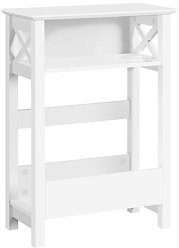 Yaheetech Mesita Auxiliar 50x25x70 cm Mesilla de Noche de 3 Niveles Madera Lacada Mesa Auxiliar Vintage para Salon Sofa Blanca Satinada Pata de Pino