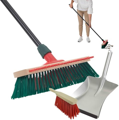Novaliv Balai de jardin Elaston avec griffoir vert/rouge | Balai avec manche télescopique | Pelle Elaston | Pelle à poussière | Balai de rue Garden Broom