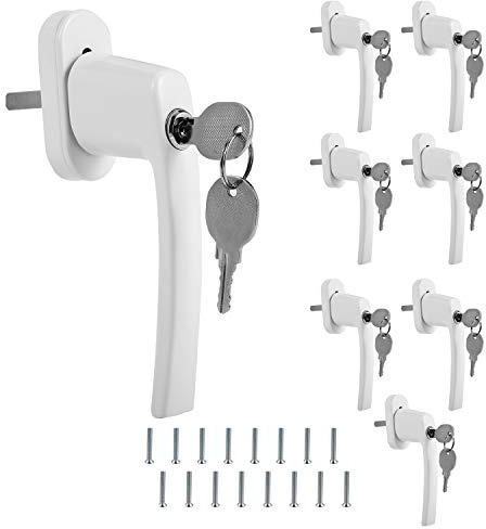Ikodm 8x Maniglia con Blocco Antifurto - Chiusura di Sicurezza Bambini con Chiave - Maniglia per finestra con Serratura - in Alluminio con Chiave Maestra - Serratura a Spinta con Cilindro - Bianco
