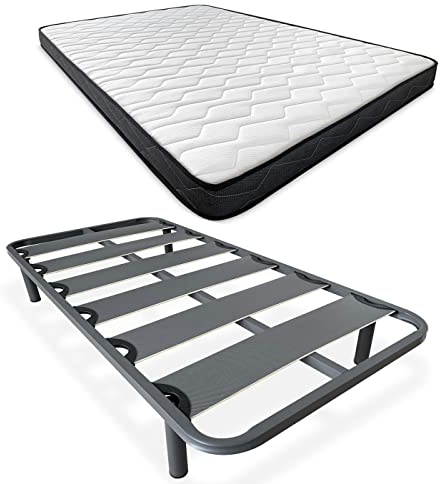 Somnia Descanso - Cama Completa con Colchón Versalles Reversible (Cara Invierno/Verano) + Somier Reforzado 40x30mm con 4 Patas Metálicas Roscadas, 90 x 190
