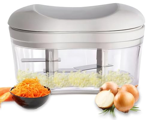 Picador Verduras Manual Multifunción 4 cuchillas,Cortador rápido de alimentos profesional manual facil de limpiar y seguro, picador de cocina,picador de cebolla, carne Frutas y Nueces