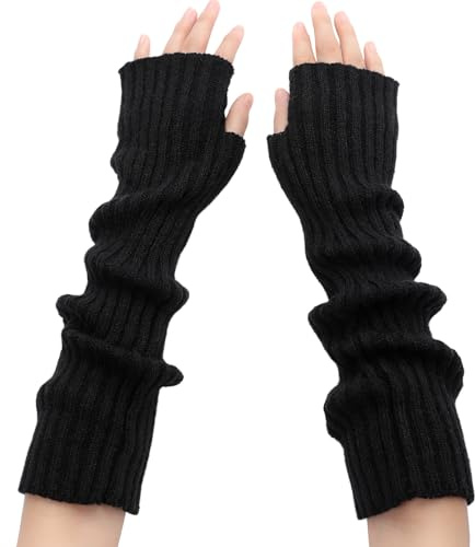 Ymomode Y2K Arm Warmers Women Long Fingerless Knitted Y2K Gloves