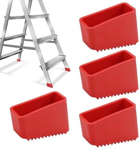 4Pcs Tapas de Repuesto para Escaleras, Pies de Escalera 5x2cm, Pies de Goma, Patas de Escalera, Tapas Protectoras Antideslizantes Universales para Escaleras Plegables de Trabajadores Domésticos (Rojo)