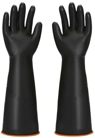 Guanti Resistenti a Sostanze Chimiche, Guanti in Lattice Resistenti, Guanti Industriali a Braccio Impermeabili,Resistono a Forti Acidi, Alcali e Olio (Arancione, 45CM)