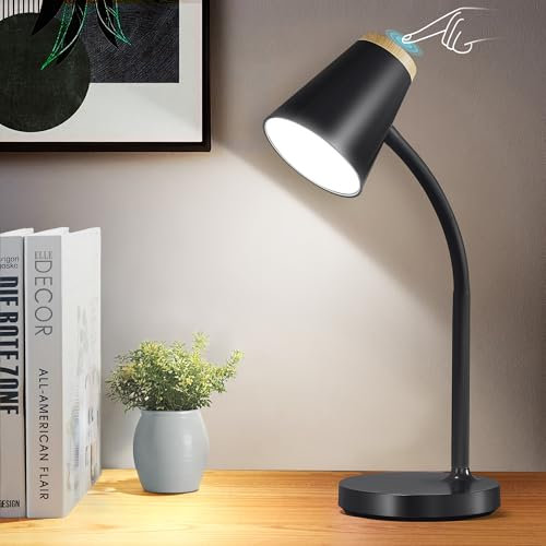 GyroVu Led Desk Lamp, Touch Dimmable Reading Lamp for Dorm Office Home, Flexible Gooseneck Table Lamp for Studying Bedside Bedroom Nightstand Black