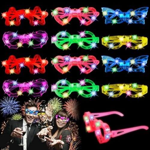 Sinwind Led Brille Mitgebsel Kindergeburtstag, 12 Stück Leuchtspielzeug Kinder Gastgeschenke, Rave Neon Partybrille Set, Leuchtendes Spielzeug für Kindergeschenk, LED Leuchtbrille Party Gadgets