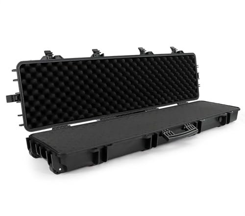 Wiltec Waffenkoffer 137,8 x 38,3 x 17,5 cm für Langwaffen, Gewehrkoffer mit Schaumstoffpolsterung und Rollen für sicheren Transport, Langwaffenkoffer mit hoher Traglast und Tragegriff