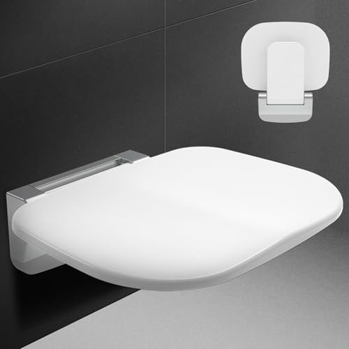 Sgabello Doccia Pieghevole a Muro, 35x32.8cm Panca per Doccia Pieghevole a Parete, Sedile per Doccia da Parete Ribaltabile, Sedia Da Muro Doccia Per Disabili, Sedia da Doccia Disabili Anziani Bianco