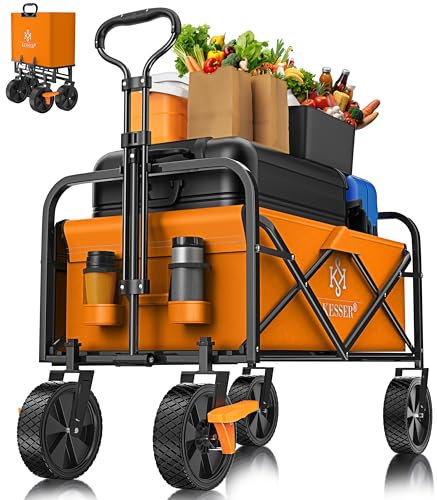 KESSER® - Carro plegable de mano, carretilla de transporte, carro de dispositivos, incluye 2 bolsillos de malla, bolsillo lateral y cubierta, plegable, ruedas de PVC de hasta 80 kg, carro de