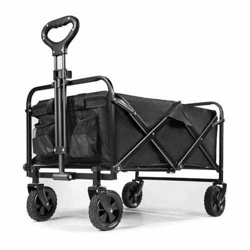 Festival Trolley, 150KG Foldable Festival Trolley on Wheels - Portable Heavy Duty Camping Cart Wagon with Adjustable Handle Swivel Wheels for Outdoor Garden Picnic Beach Fishing (Black)