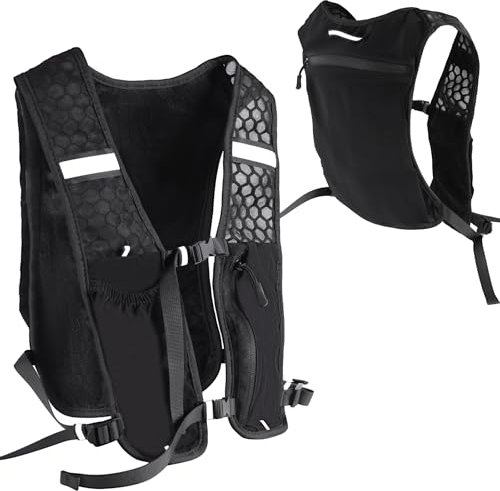 KATIMI Laufweste Damen Herren, Ultraleicht Running Vest, Reflektierend Laufrucksack Damen Herren, Trinkrucksack Laufen, Trinkweste Laufen mit Taschen für Jogging Marathon Radfahren (Schwarz)