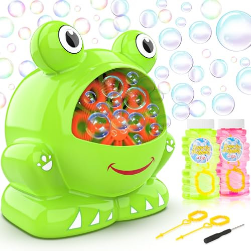 Seifenblasenmaschine mit 2 Flaschen Seifenblasen, Kinderspielzeug Automatisch Luftblasen Maschine für Kinder Jungen Mädchen Spiele Garten Outdoor, Badewanne Spielzeug Geschenke ab 3 4 5 6 7 Jahre