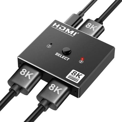HDMI Switch 2.1 Splitter 8K@60Hz 4K@120Hz, Aluminium Bidirektional HDMI Switch 2 in 1 Out / 1 in 2 Out, Hdmi 2.1 Switcher Verteiler unterstützt 48Gbps 3D HDCP 2.3 für PS5/4 Fire Stick/Xbox/HDTV