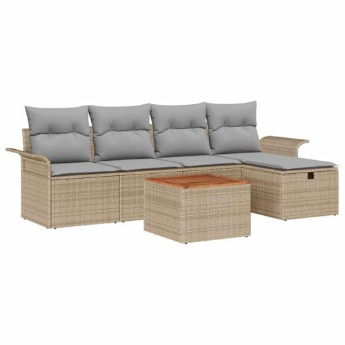 vidaXL Trädgårdsoffset med kudde med lagring 6 pcs Beige konstrotting, Trädgård och terrass, modern utomhussoffa, lätt, UV-beständiga material, mångsidiga sittalternativ