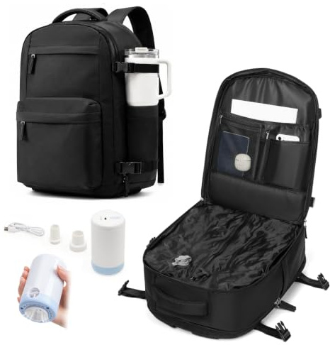 livbote Zaino Sottovuoto Viaggio 40x30x20 Ryanair, Zaino da Viaggio Aereo Bagaglio a Mano Zaini Airbag Borsa da Cabina per Donna Uomo -Nero