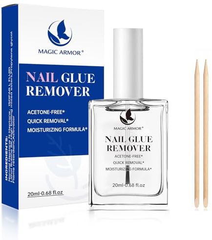 MAGIC ARMOR Removedor de pegamento para uñas de 20 ml para aplicar al pincel, sin acetona, para pegamento de puntas y uñas postizas, rápida y suave, pelado de uñas postizas y uñas postizas para el