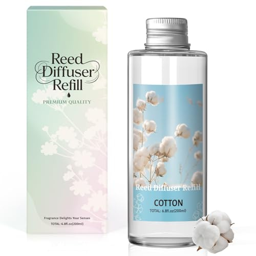 SCENTORINI Diffusore Profumo Ambiente Cotone 200ML Ricarica Diffusore di Olio Essenziale di fragranza per la casa per Bagno per Camera, Bagno, Ufficio e Decorazione Interna