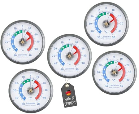 Lantelme 5 Stück Kühlschrankthermometer Set selbstklebend Thermometer auch für Gefrierschrank Eisfach Kühltheke Kühlzelle Kühlfach Kühlschrank zum ankleben Bimetall und Analog (Grau)