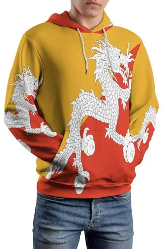 Sweat-Shirt À Capuche Unisexe Imprimé Bhoutan Drapeau Veste Sport Casual Pull Multifonction Veste Outdoor Coupe-Vent Poche Kangourou Cordon De Capuche Poignets Antivent Travail Détente