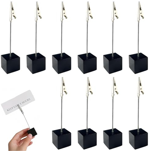 10 Piezas Soportes para Fotos con Pinzas, Soporte para Tarjetas de Asiento con Base de Madera Negra, Clip Madera Porta para Notas y Tarjetas, Portafotos Pinzas Decorativo Adecuado