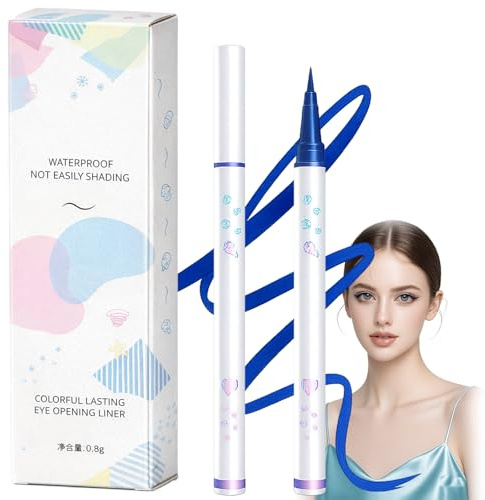 Waterproof Liquid Eyeliner Pen – Smudge-Proof, Sweat-Resistant, Ultra-Fine Brush Tip, Long-Lasting, Highly-Pigmented for Sensitive Skin, Contact Lenses & Waterline Definition (Blue)
