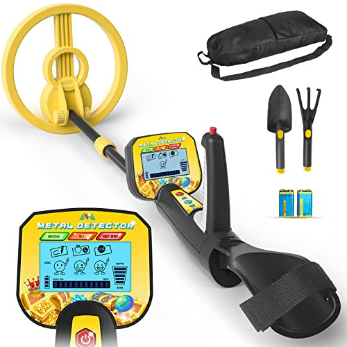 Detector de Metales Profesional, Detector de Metales Portátil para Niños, Bobina de Búsqueda Impermeable de 5 Pulgadas, Pantalla LCD, 5 Modos (Amarillo)