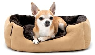 lionto Lit pour Chien avec Coussin réversible et Base antidérapante, Coussin Douillet pour Animaux avec entrée Basse pour Chiens et Chats de Tout âge, 50x37 cm, Marron/Beige