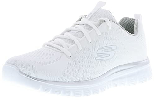 Skechers Women's Graceful Get Connected Sneaker, White Silver, 4.5 UK
