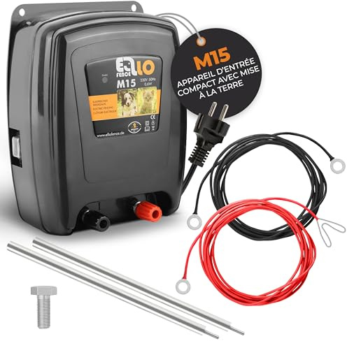 Ellofence Kit électrificateur clôture électrique M15 Set / 230 V avec mise à la terre – Électrificateur premium avec piquet de terre – Appareil haute qualité