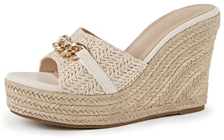 Coutgo Womens Platform Wedge Sandals Espadrille Chain Slip On Summer Slides Backless Open Toe Casual Shoes