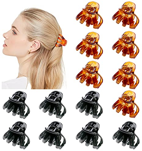 Kavya 14 Pcs Pince Cheveux Femme, Petite Pinces a Cheveux Fille, Barrette Cheveux Femme en Plastique Antidérapantes, Cheveux Accessoires Femmes (noir et marron 4cm)