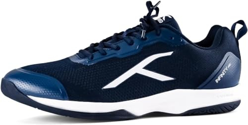 HUNDRED Infinity Pro Non-Marking Professional Badminton Shoe for Men (Navy White,EU 45 UK 11 US 12) Material: Polyester Mesh Suitable for Indoor Tennis Squash Table Tennis Basketball & Padel