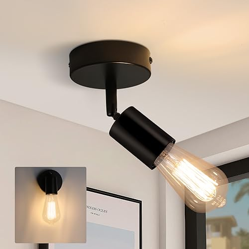 CBJKTX Deckenleuchte E27 Deckenlampe Schwarz - Deckenstrahler 1 Flammig Flur Deckenspot Vintage Wandstrahler Schwenkbar 350° MAX.40W Küche lampe für Wohnzimmer Schlafzimmer (ohne Leuchtmittel)