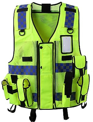 TopHomer Hi Vis Mesh Reflective Safety Vest, Adjustable Multi Pockets Security Executive Waistcoat for Traffic Direction, Construction, Outdoor Work - One Size