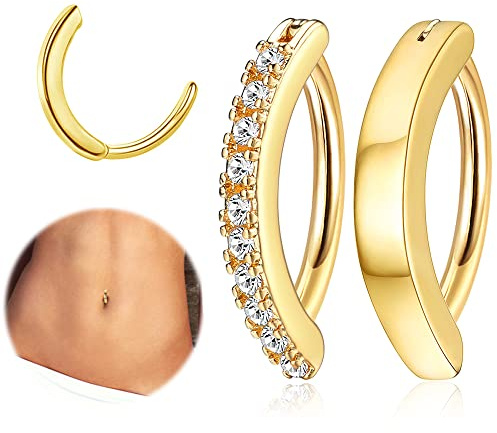 FIASASO 14K Gold Plated Belly Button Ring Surgical Steel Belly Piercing
