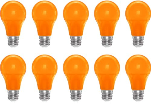 ZFQ 3W E27 Farbige Glühbirnen A60 3W LED Leuchtmittel Birnenform Orange Farbige E27 LED Glühbirne 250LM, für Außen, Partys, Bühnen, Innendekorationen, 10er Pack