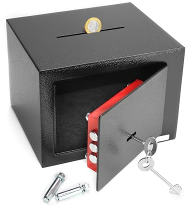 QWORK® Safe Tresor 23 x 17 x 17 cm mit Einwurfschlitz - Triple-Bit Schlüssel Möbeltresor - Hohe Sicherheit Stahlkonstruktion für Wertsachen