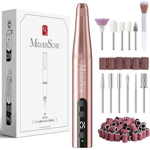 MelodySusie Lime à Ongles Électrique Professionnelle sans Fil 11 en 1 Kit，PC180F Ponceuse pour Ongles Rechargeable pour Ongles en Acrylique et Gel, 25 Vitesses pour Manucure Pédicure, Or