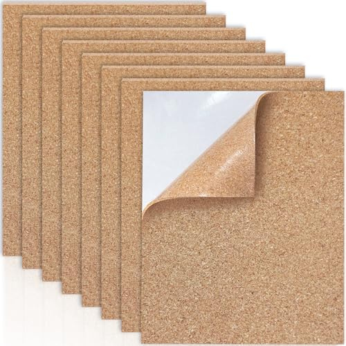 gaoduanluoluo 8 Pieces Self-Adhesive Cork Borad, Cork Boards for Walls, Corks Mat for Wall Decoration, Room Decor, Party and DIY Crafts (2mm)
