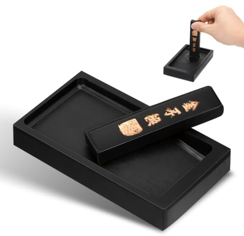 LALAFINA Chinese Inkstone with Ink Stick Calligraphy Inkslab for Writing and Painting Reusable Grinding Inkslab Flat Smooth Base Compact 13.50 X 7.50 X 2.00 Cm for Students Teachers