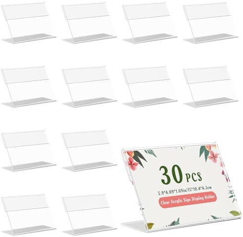 30 PCS Porte Étiquette Acrylique Transparent, Support D'affichage de Prix en Acrylique, Porte Étiquettes Transparent, Mini Porte Étiquette de Nom en Acrylique pour Boutique de Supermarché, Bureau
