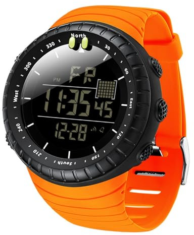 Reloj deportivo digital para hombre resistente al agua, reloj de pulsera táctico con retroiluminación LED/alarma/fecha, reloj militar para hombre, naranja, Correa