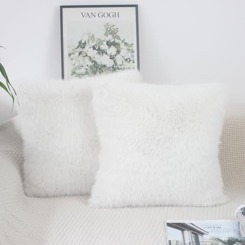 NIULAA Juego de 2 fundas de cojín de piel sintética de 45 x 45 pulgadas, esponjosas y esponjosas de 18 x 18 pulgadas, fundas decorativas de lujo para sofá, fundas de almohada dispersas