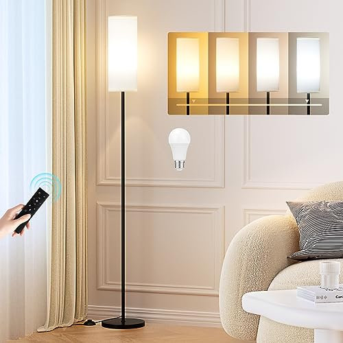 PreeOtti Stehlampe Wohnzimmer Dimmbar, Stehlampe mit Fernbedienung, 4 Farbtemperaturen & Stufenlos Dimmbar, Modern Leselampe für Wohnzimmer Schlafzimmer Büro