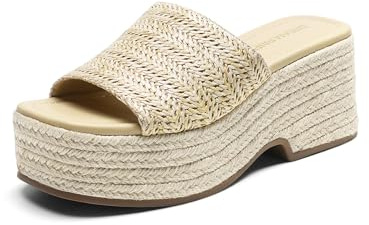 DREAM PAIRS Platform Espadrille Sandals for Women Wedges Slides Slip on Bohemia Sandals Flatform Open Toe Beach Sandals Dressy Outdoor Summer Shoes,Size 11,Nude,DWUMSS2502