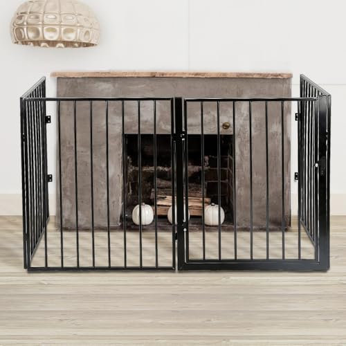 Kids Barrière de Sécurité Extensible Cheminée Grille de Protection,clôture pour Animaux de Compagnie réglable et Mobile,Clôture de sécurité Noire en 4 pièces 240 * 2.5 * 75cm