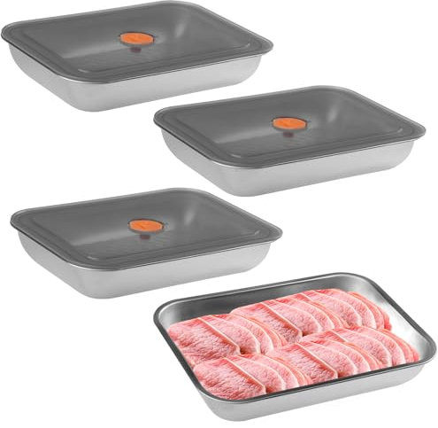wocpvm 4 Pièces Boîtes de Conservation Alimentaire en Acier Inoxydable Boite de Rangement Cuisine avec Couvercle Boite Alimentaire Hermetique Inox pour Cuisine et Congélateur