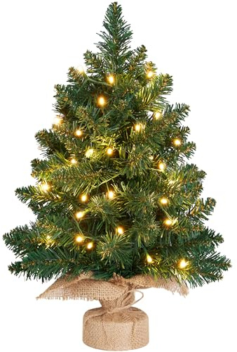 Artificial Mini Green Christmas Tree 20 inch with String Light Table Top Small Miniature Pine Trees with LED Lights Tabletop Fake Xmas Tree Little Christmas Decor 70 Branch Tips (50cm)